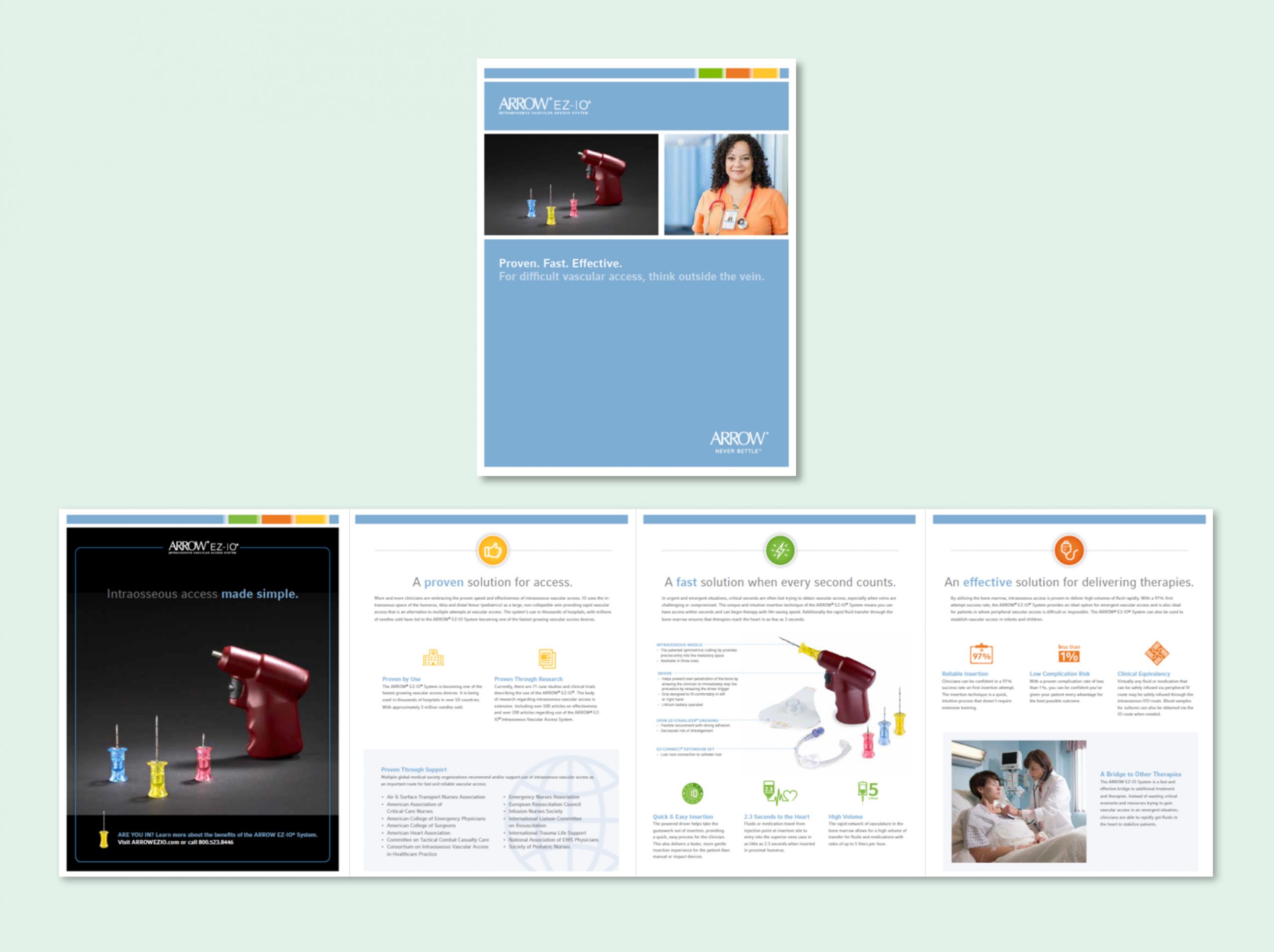 A multi-page brochure with medical illustrations about EZ-IO