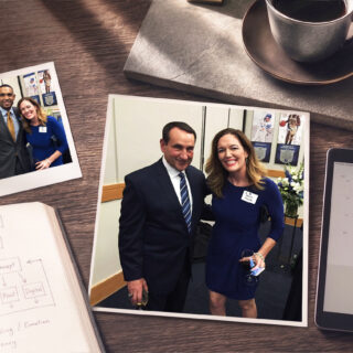 Photos of Jenny Taylor with Mike Krzyzewski and Grant Hill