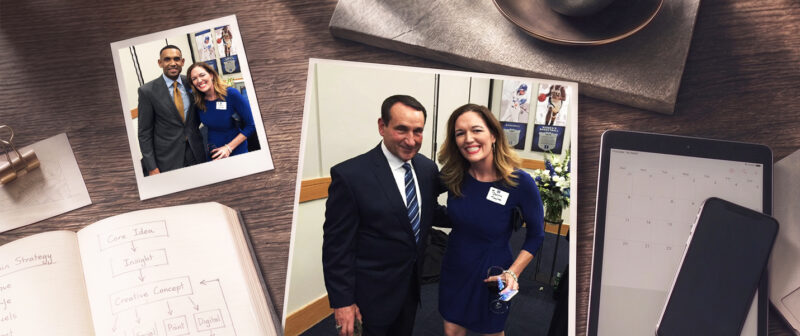 Photos of Jenny Taylor with Mike Krzyzewski and Grant Hill